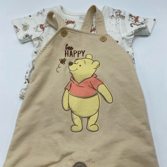 Disney Baby Pooh Bear Romper Overalls Cotton Blend Soft 6-9 Months  Bee Happy 2 - Picture 5 of 6